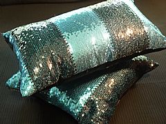 SEQUINS STRIPES BLACK & AQUA CUSHION 30 cm X 50 cm RECTANGLE NEW DESIGNER